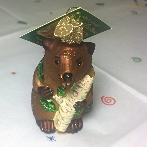 90s but NWT BLOWN GLASS Old World Christmas BEAVER Tree Ornament 🎄 - Picture 2 of 9